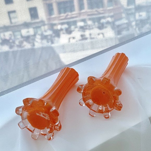 SOLD Pair Vintage Orange Glass Mini Fluted Vases - Picture 7 of 8